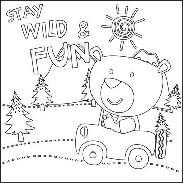 Vector illustration of funy animal driving the white car. Stock Illustration