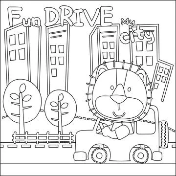 Vector illustration of funy animal driving the white car. Stock Illustration