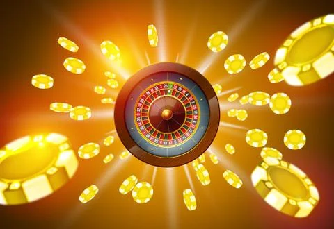 Vector illustration gambling roulette wheel isolated on gambling chips explos Stock Illustration