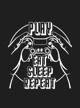 Vector illustration of a game console and hands with an inscription Play, Eat Stock Illustration