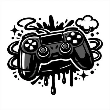Vector Illustration of a Gaming Controller with Graffiti Splatters and Doodle Stock-Illustration