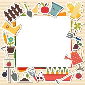 Vector illustration of gardening elements with place for text Stock Illustration