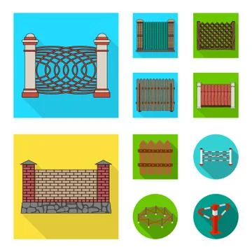 Vector illustration of gate and fence icon. Set of gate and wall stock symbol 스톡 일러스트