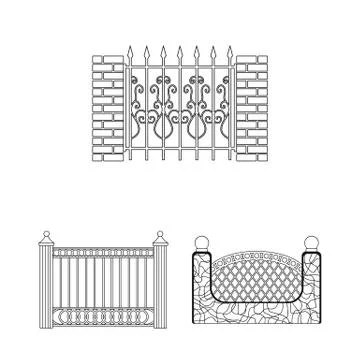 Vector illustration of gate and fence icon. Collection of gate and wall vector 스톡 일러스트