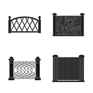 Vector illustration of gate and fence symbol. Set of gate and wall stock vector Stock Illustration