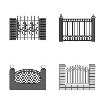 Vector illustration of gate and fence sign. Set of gate and wall stock symbol Illustrazione stock