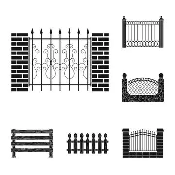 Vector illustration of gate and fence symbol. Collection of gate and wall stock Stock Illustration