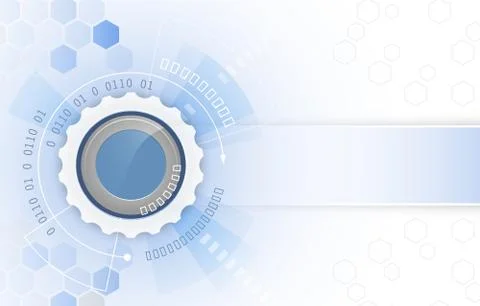 Vector illustration, gear wheel, arrows and hexagon pattern. Abstract futuris Illustrazione stock