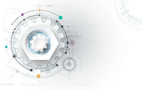 Vector illustration gear wheel, hexagons and circuit board Stock Illustration