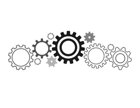 Vector illustration of gears with on the white background template. Stock Illustration