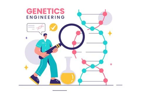 Vector Illustration of Genetic Engineering and DNA Modifications with Genet.. Illustrazione stock