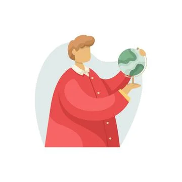 Vector illustration of a geographer with a globe in his hands. Professions. F Ilustração Stock