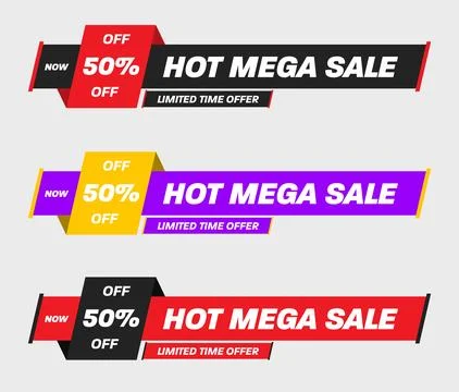 Vector illustration of geometric banner for mega hot sale, set of colorful .. Stock Illustration