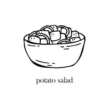 Vector illustration of a German dish - potato salad. Dishes for Christmas and Stock-Illustration