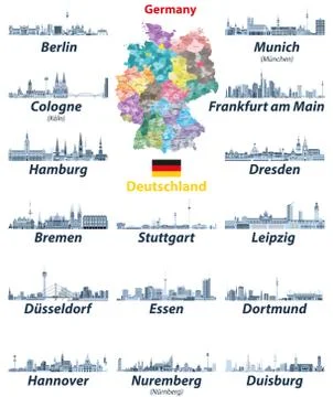 Vector illustration of Germany high detailed map with largest cities skylines Stock Illustration
