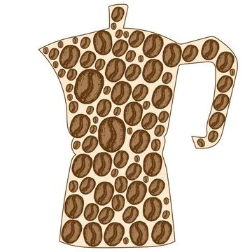 Vector illustration of a geyser coffee maker filled with coffee beans. Isolat Stock Illustration