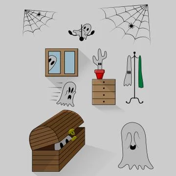 Vector illustration ghosts in the amount of seven pieces hide and seek in a r 스톡 일러스트