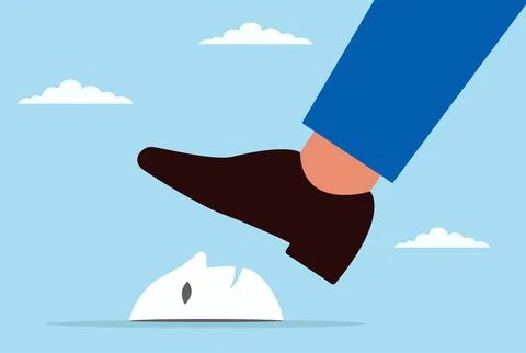Vector illustration of a giant foot trying to trample a scam mask Illustrazione stock