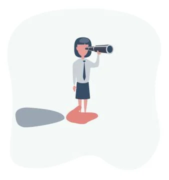 Vector illustration of giant hand helping a businesswoman on top using telescope Illustrazione stock
