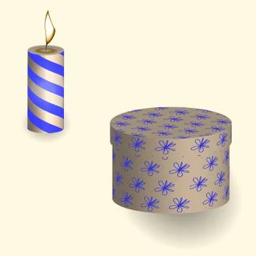Vector illustration of a gift in the box and and burning candle pattern Illustrazione stock