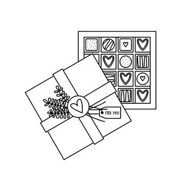 Vector illustration of a gift box of chocolates for Valentines day. Line art 스톡 일러스트