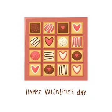 Vector illustration of a gift box of chocolates for Valentines day. Flat styl 스톡 일러스트