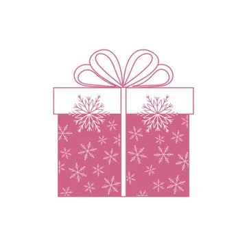 Vector illustration of gift box decorated snowflakes on white background.Desi 스톡 일러스트