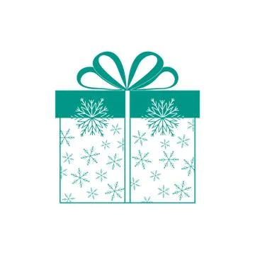 Vector illustration of gift box decorated snowflakes on white background.Desi 스톡 일러스트