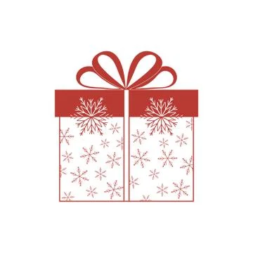 Vector illustration of gift box decorated snowflakes on white background.Desi 스톡 일러스트