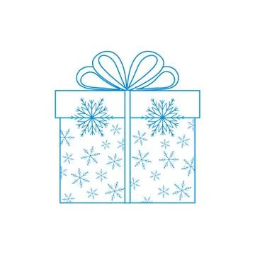 Vector illustration of gift box decorated snowflakes on white background made Stock Illustration