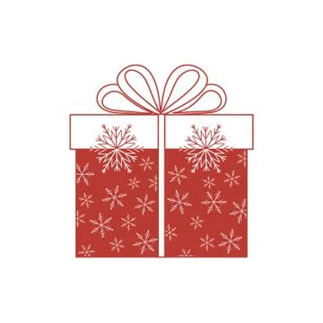 Vector illustration of gift box decorated snowflakes on white background.Desi 스톡 일러스트