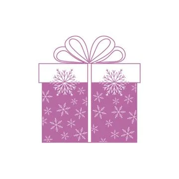 Vector illustration of gift box decorated snowflakes on white background.Desi Illustrazione stock