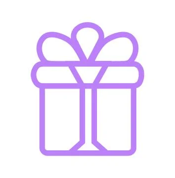Vector illustration of a gift box icon or logo in a purple outline. Stock Illustration