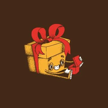 Vector illustration. Gift box with red satin bow opens small gift box Stock Illustration