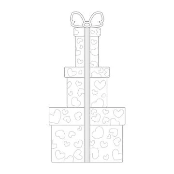 Vector illustration of gift boxes decorated hearts on white background made i 스톡 일러스트