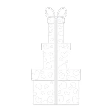 Vector illustration of gift boxes decorated hearts on white background made i Illustrazione stock