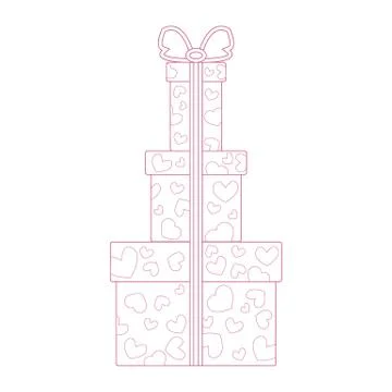 Vector illustration of gift boxes decorated hearts on white background made i 스톡 일러스트