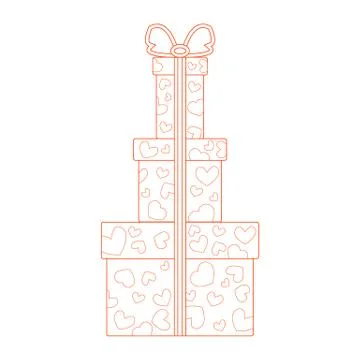 Vector illustration of gift boxes decorated hearts on white background made i 스톡 일러스트