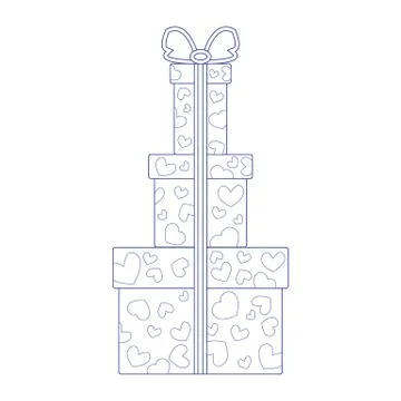 Vector illustration of gift boxes decorated hearts on white background made i 스톡 일러스트