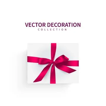 Vector illustration, gift. Festive box with red bow ribbon. Illustrazione stock