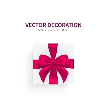 Vector illustration, gift. Festive box with red bow ribbon. Illustrazione stock
