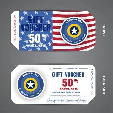 Vector illustration of gift voucher of Memorial Day with medal on white bac.. Stock Illustration