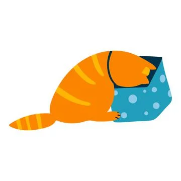 Vector illustration of ginger cat looking into gift box in cartoon flat style Stock Illustration