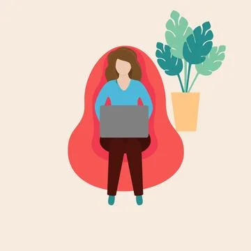 Vector illustration. A girl with a computer. Online training. Stock Illustration