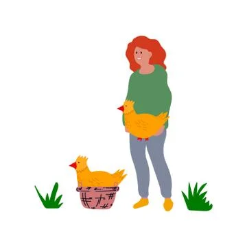 Vector Illustration of a girl with an Easter chicken. Cute greeting card with Stock Illustration