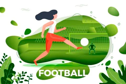 Vector illustration - girl football player. Goalkeeper and stadium Stock Illustration