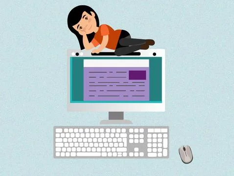 Vector illustration of girl thinking about new concepts of technology. Stock Illustration