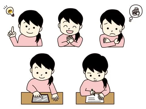 Vector illustration of girls studying.5 patterns. Illustrazione stock