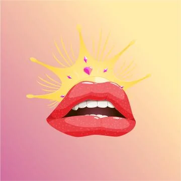 Vector illustration of glamorous lips with a crown Stock Illustration