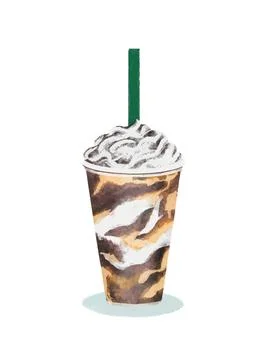 Vector illustration. Glass of iced coffee with cream and chocolate. Take aw.. Stock Illustration